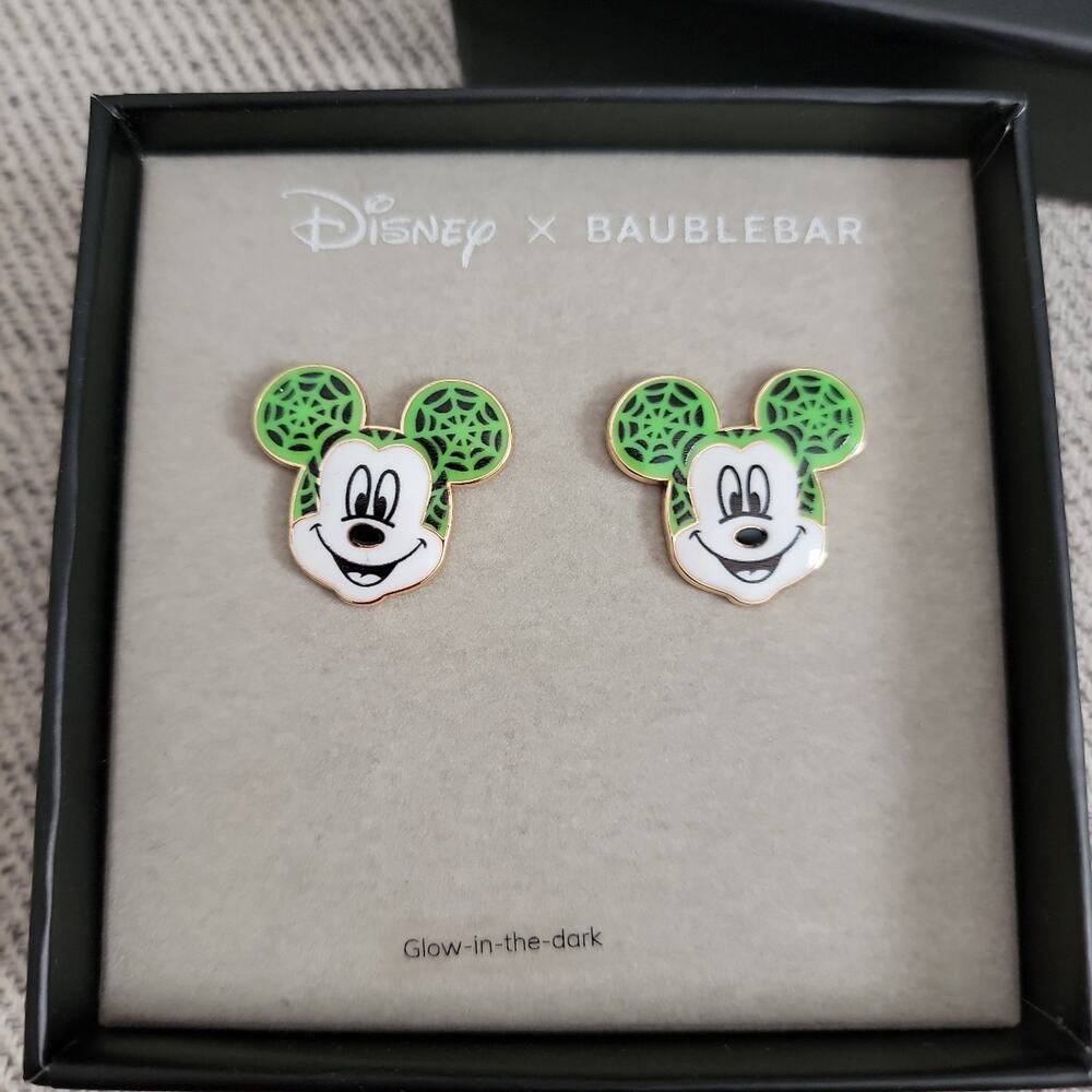 Disney Baublebar Halloween Mickey Mouse Glow Web Earrings NIB